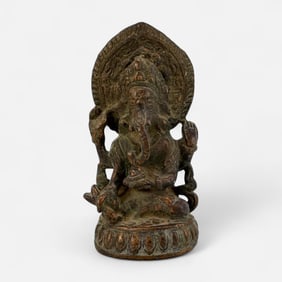 Antique Cast Metal Bronze Ganesha Statue India