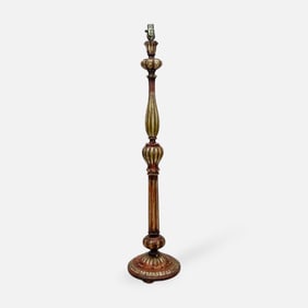 Antique Painted Silver Gilt Wood Lobed Floor Lamp