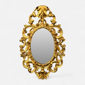 Carved Giltwood Baroque Style Oval Carved Wood Wall Mirror