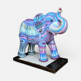 Life-Sized Washington DC Party Animals Carved & Painted Musical Elephant Sculpture
