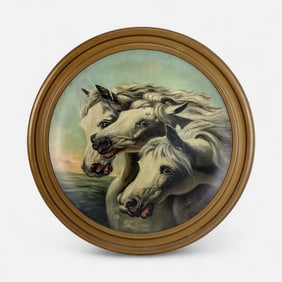 John Frederick Herring Sr. (After) "The Pharoahs Horses" Oil on Board Painting Framed