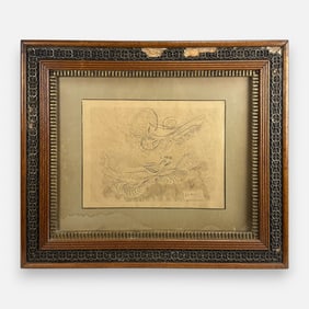 John Wallace 1844 Antique Intricate Pen and Ink Drawing Framed
