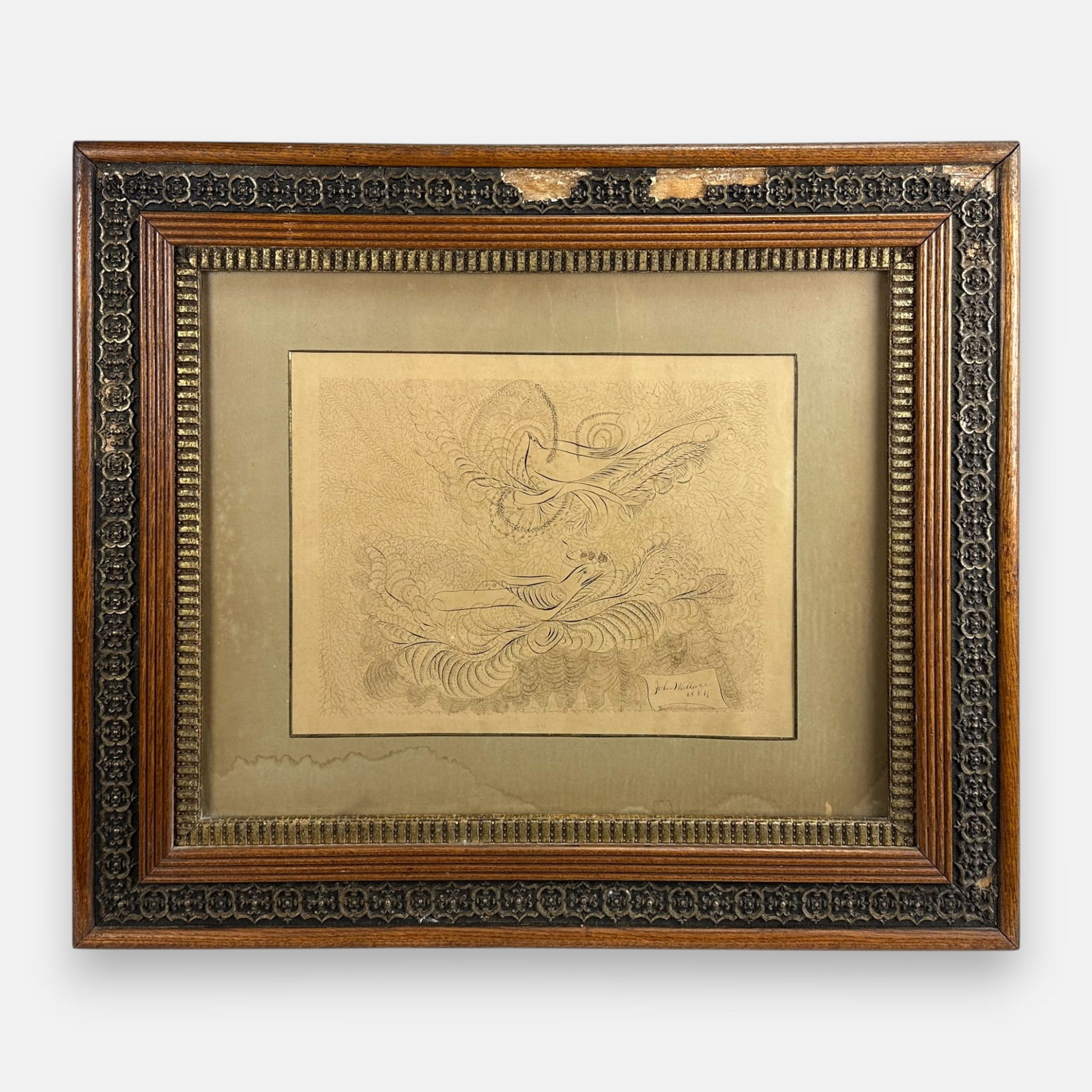 John Wallace 1844 Antique Intricate Pen and Ink Drawing Framed (1 of 7)