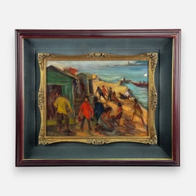 Artist Signed Expressionist Italian Oil on Canvas Framed Painting in Shadowbox