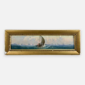 Antique Nautical Oil on Canvas Painting Framed