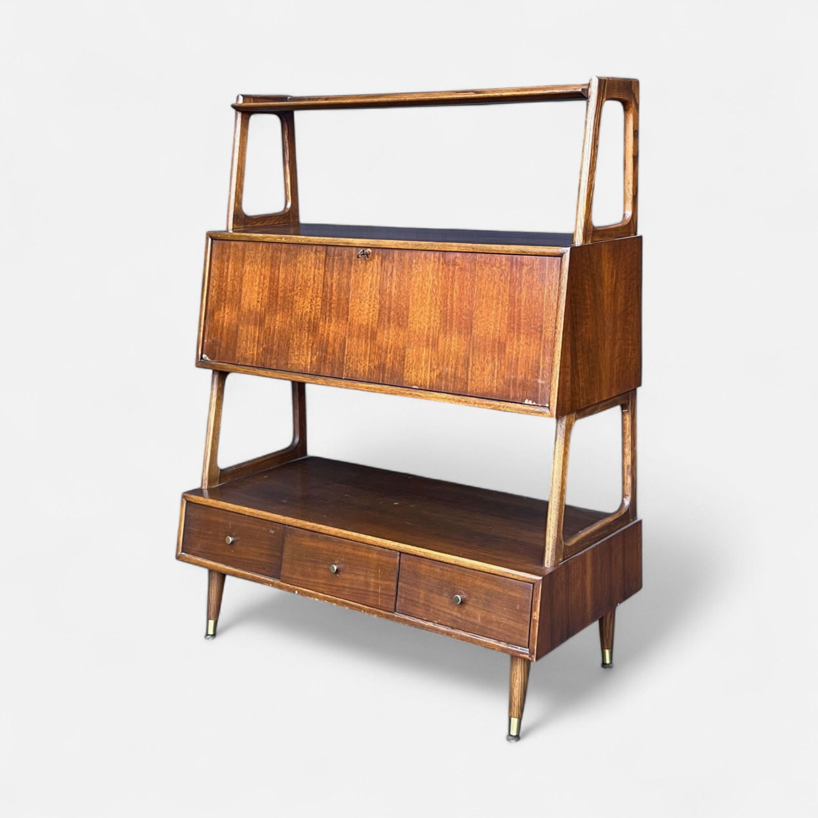 Saginaw Mid Century Modern MCM Walnut Tiered Secretary Bookcase (1 of 8)