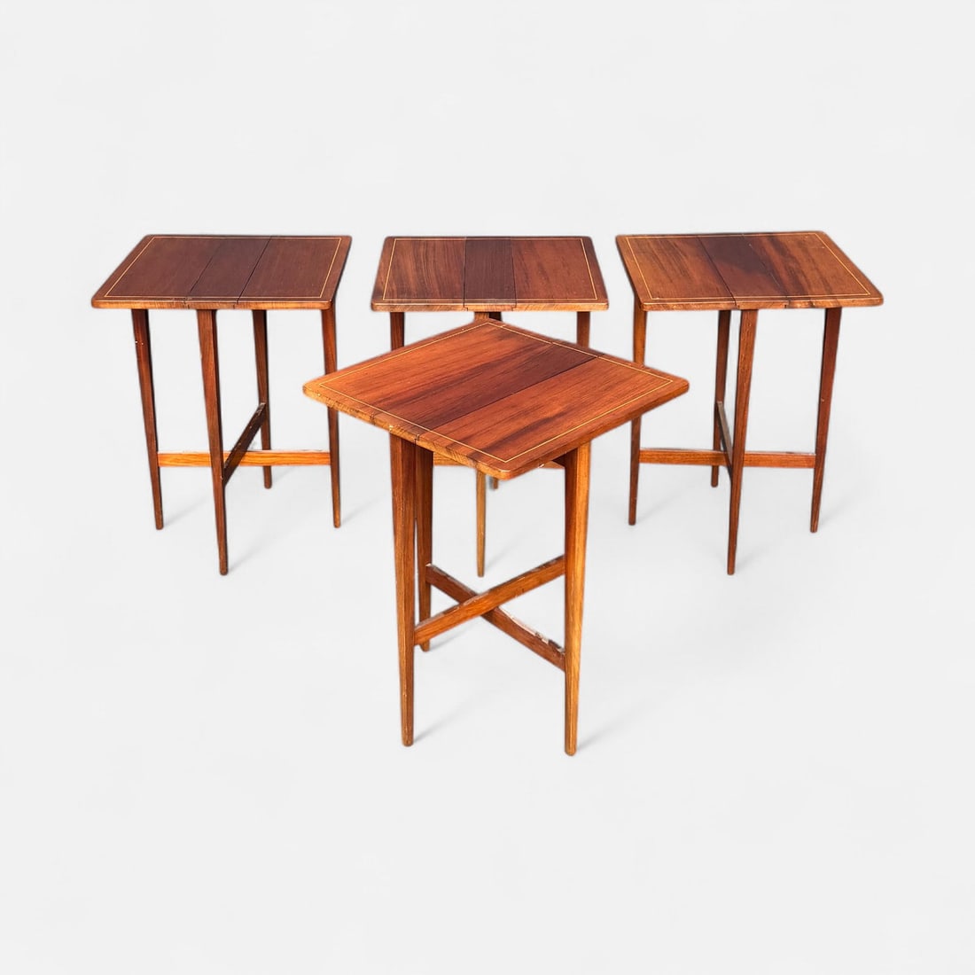 Inlaid Mahogany Folding Nesting Tables Set of Four (1 of 10)
