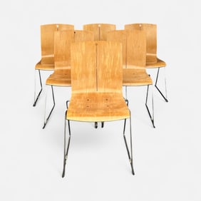 Six Thonet "Zeta" Bent Plywood & Chrome MCM Stacking Dining Chairs