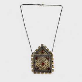 Old Tekke Turkmen Goldwashed Silver Amulet Holder Pendant Necklace