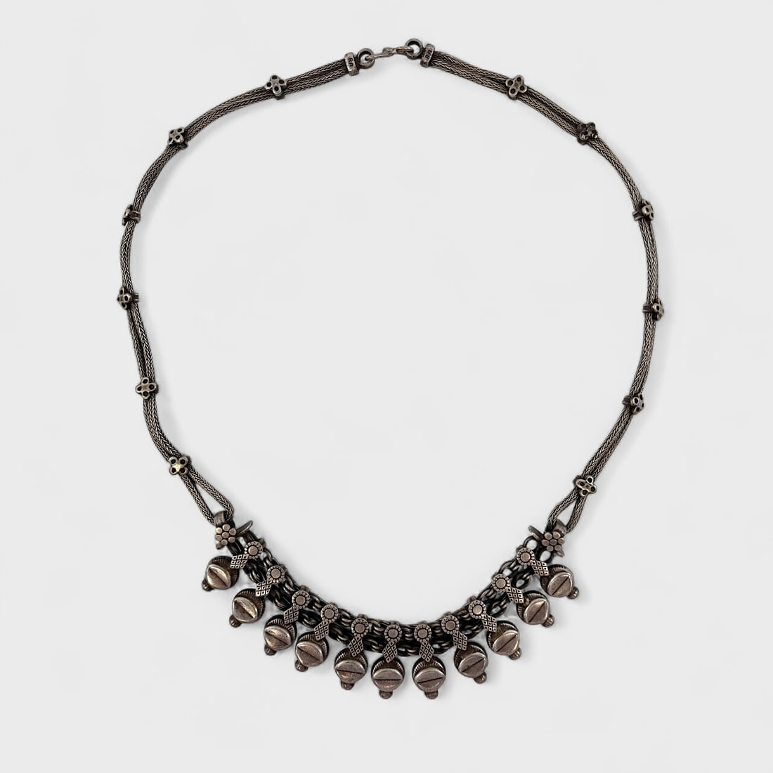 Old Rahjasthan Indian Silver Necklace Signed RA Thick and Heavy Woven Snake Chain (1 of 5)