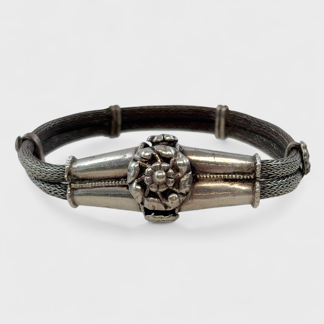 Old Rahjasthan Indian Silver Bracelet Woven Snake Chain (1 of 4)