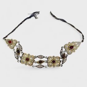 Old Tekke Turkmen Goldwashed Silver Carnelian Glass Necklace