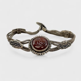 Old Rahjasthan Indian Nielo Silver & Enamel Bracelet Woven Snake Chain