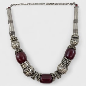 Old Yemeni Faturan Silver Bead Necklace