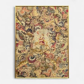 Antique French Style Needlework Tapestry Framed Textile