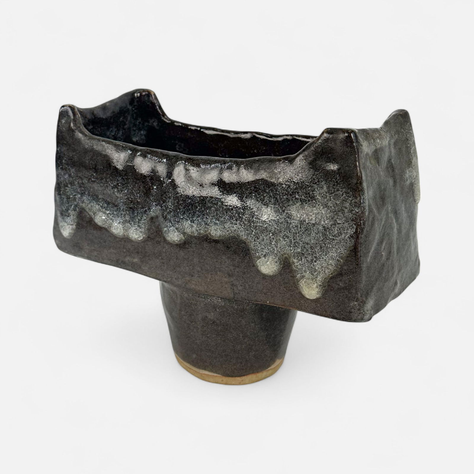 Signed Japanese Glazed Studio Pottery Stoneware Ikebana Pedestal Vase (1 of 6)