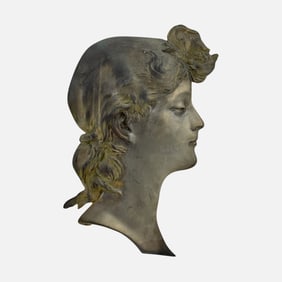 Art Nouveau Cast Metal Side Profile of a Woman Garden Plaque Wall Hanging Sculpture