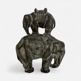 Antique Southeast Asian Hollow Cast Brass Metal Elephant Sculpture