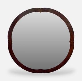Postmodern Burl Wood Beveled Large Clover Shaped Wall Mirror