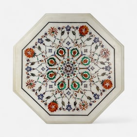 Indian White Marble Inlaid Pietra Dura Table Top
