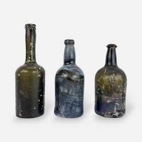 Three Antique 18thC Blown Glass Shipwreck Bottles