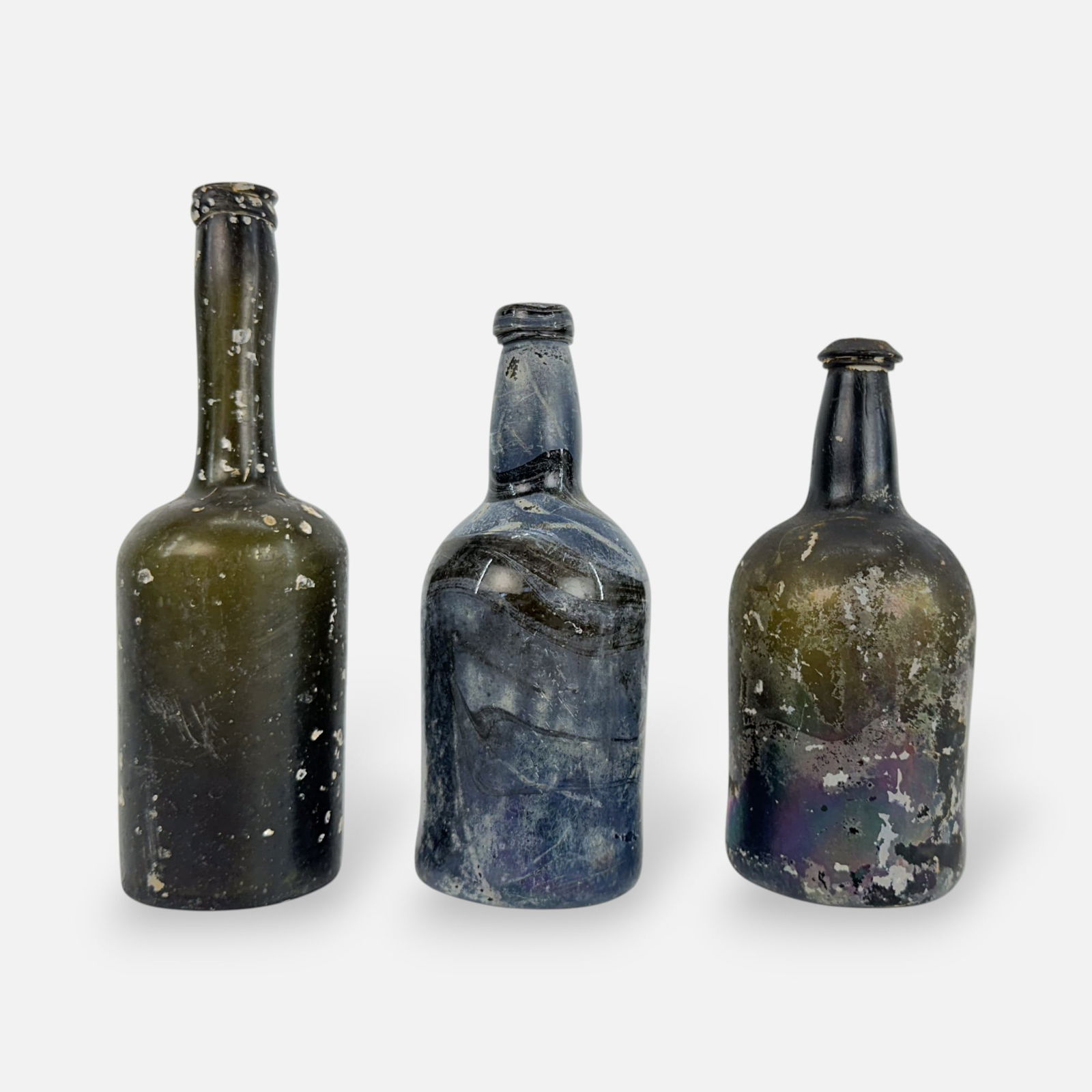 Three Antique 18thC Blown Glass Shipwreck Bottles (1 of 5)