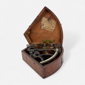 Antique F.W. Lincoln Jr. Brass Marine Sextant w/Wood Case