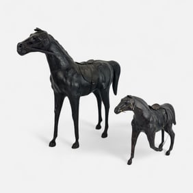 Two Leather Horse Sculptures w/Saddles