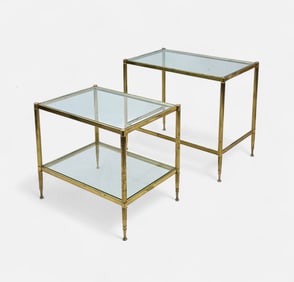 Two MCM Brass & Glass Nesting Tables