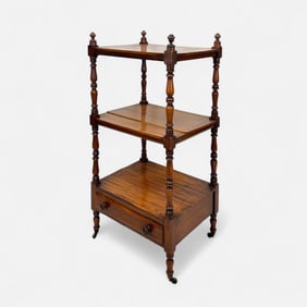 Antique American Regency Mahogany 3-Tier Display Stand Trolley w/Drawer