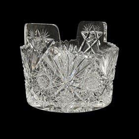 Antique Palermo American Brilliant Cut Glass Handled Ice Bucket Hobstars & Fans