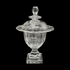 Antique Crystal Cut & Etched Glass Lidded Sweetmeat Urn
