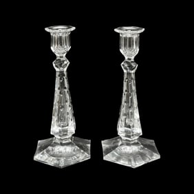Antique Pair Cut Glass Crystal Candlesticks #1