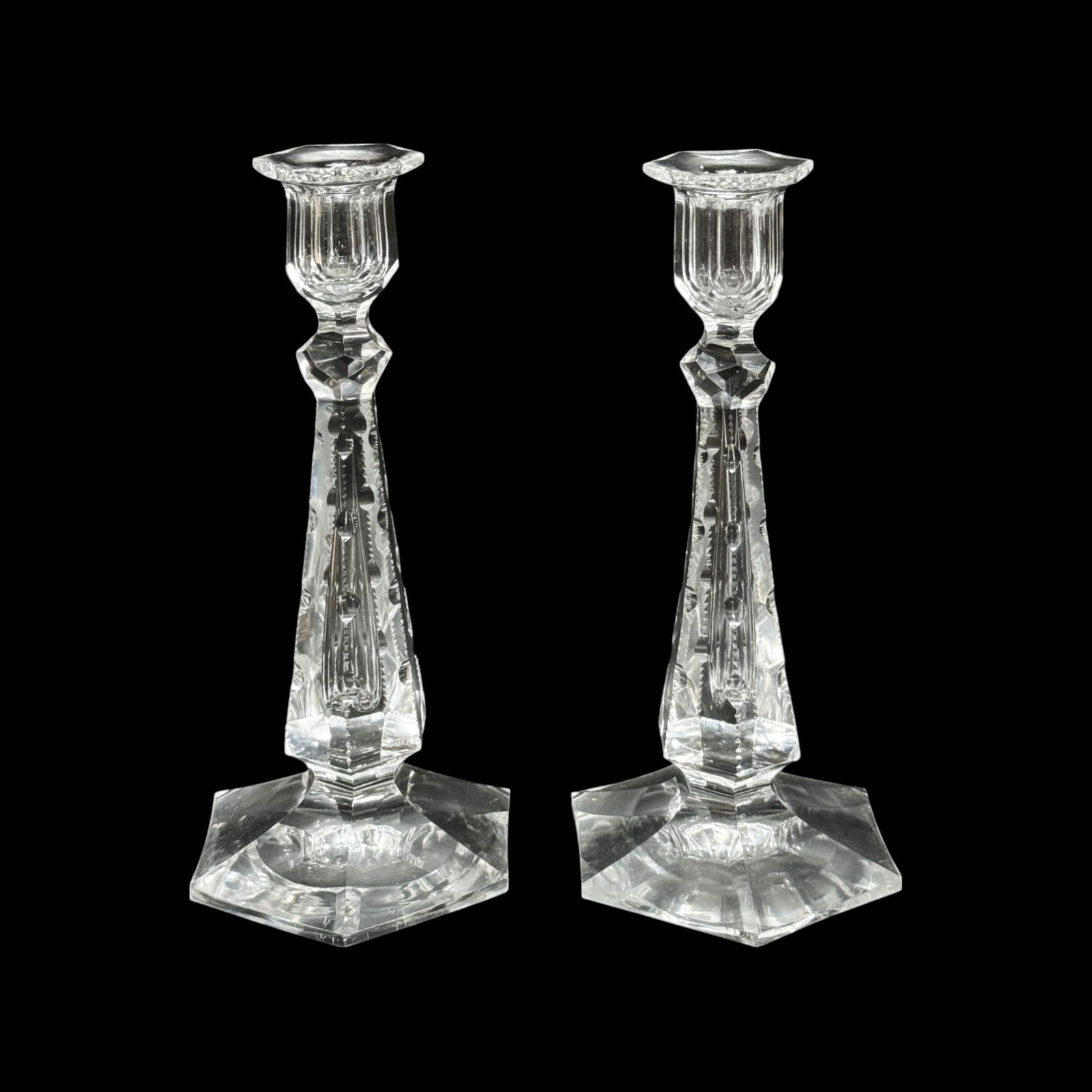 Antique Pair Cut Glass Crystal Candlesticks #1 (1 of 3)