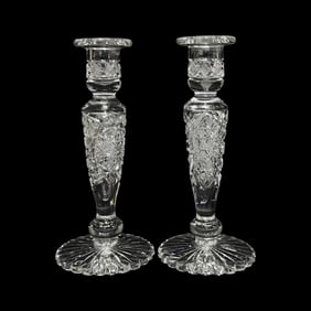 Antique Pair Cut Glass Crystal Candlesticks #2