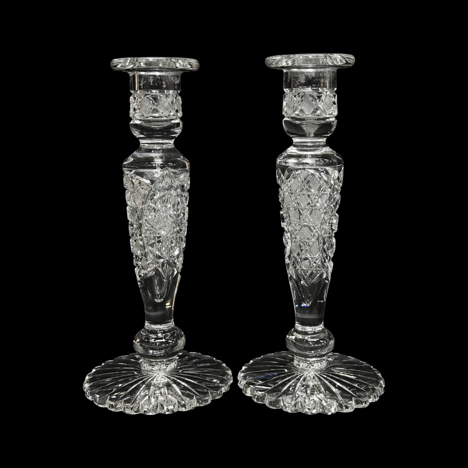 Antique Pair Cut Glass Crystal Candlesticks #2 (1 of 5)