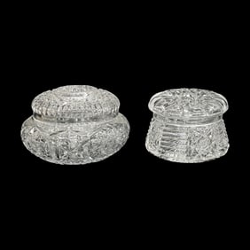 Two Antique American Brilliant Cut Glass Lidded Dresser Jars