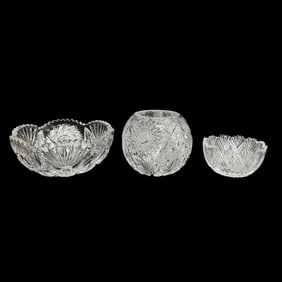 Three Antique American Brilliant Cut Glass Bowls