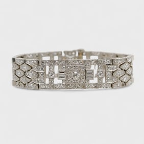 Fine Art Deco 22ct Platinum & Diamond Sectional Link Bracelet w/Push Pin Clasp