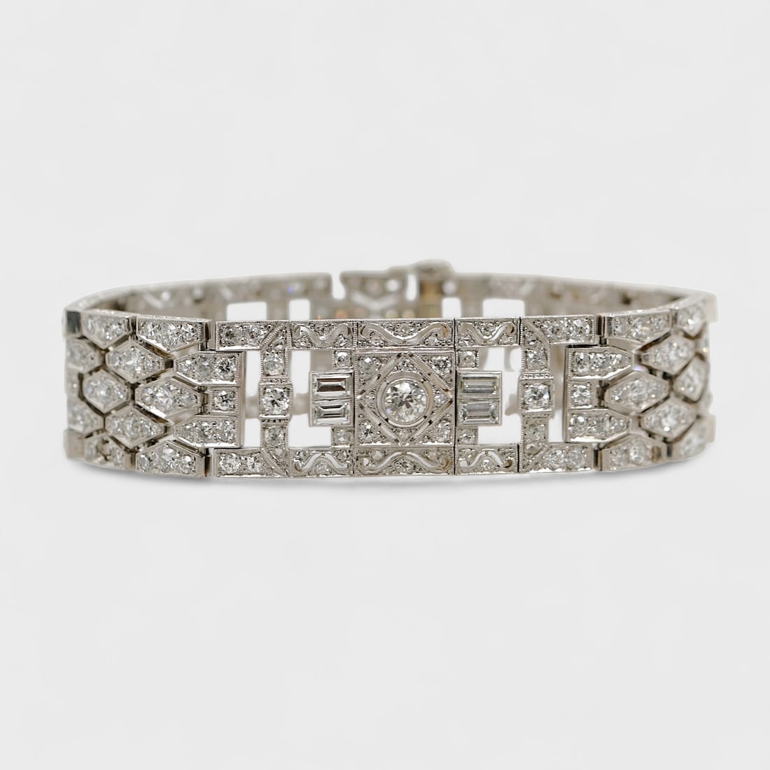 Fine Art Deco 22ct Platinum & Diamond Sectional Link Bracelet w/Push Pin Clasp