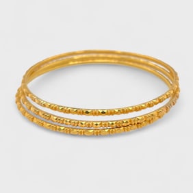 Three 22K Yellow Gold Bright Cut Bangle Bracelets From India