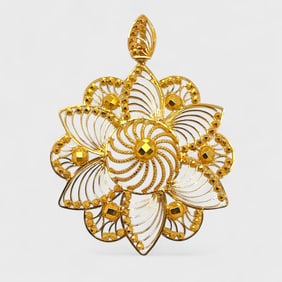 Fine 21K Yellow Gold Bright Cut Filigree Flower Pendant