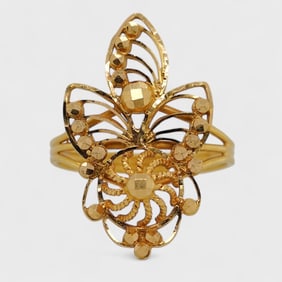 Fine 21K Yellow Gold Filigree Ring Size 7