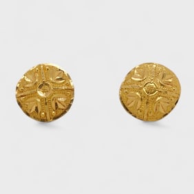 Fine 21K Yellow Gold Round Pierced Earrings w/Screwback Post