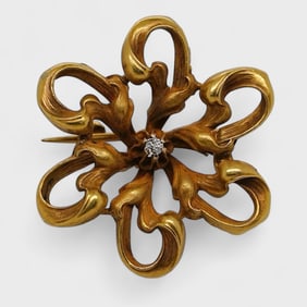 Antique Victorian 10K Yellow Gold Victorian Diamond Brooch Pin