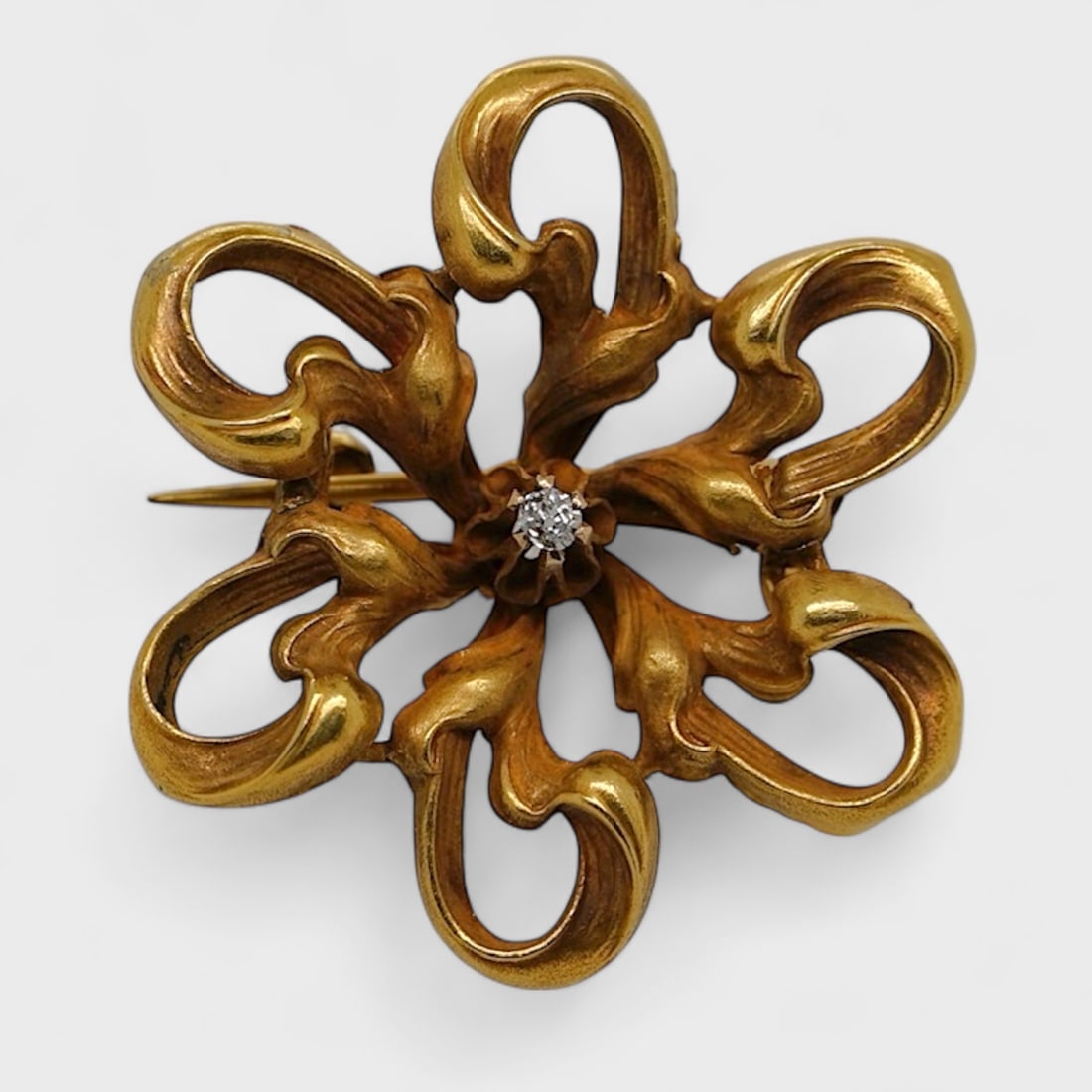 Antique Victorian 10K Yellow Gold Victorian Diamond Brooch Pin (1 of 3)