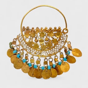 Fine 10K Yellow Gold & Turquoise Bead Dangle Circle Pendant India
