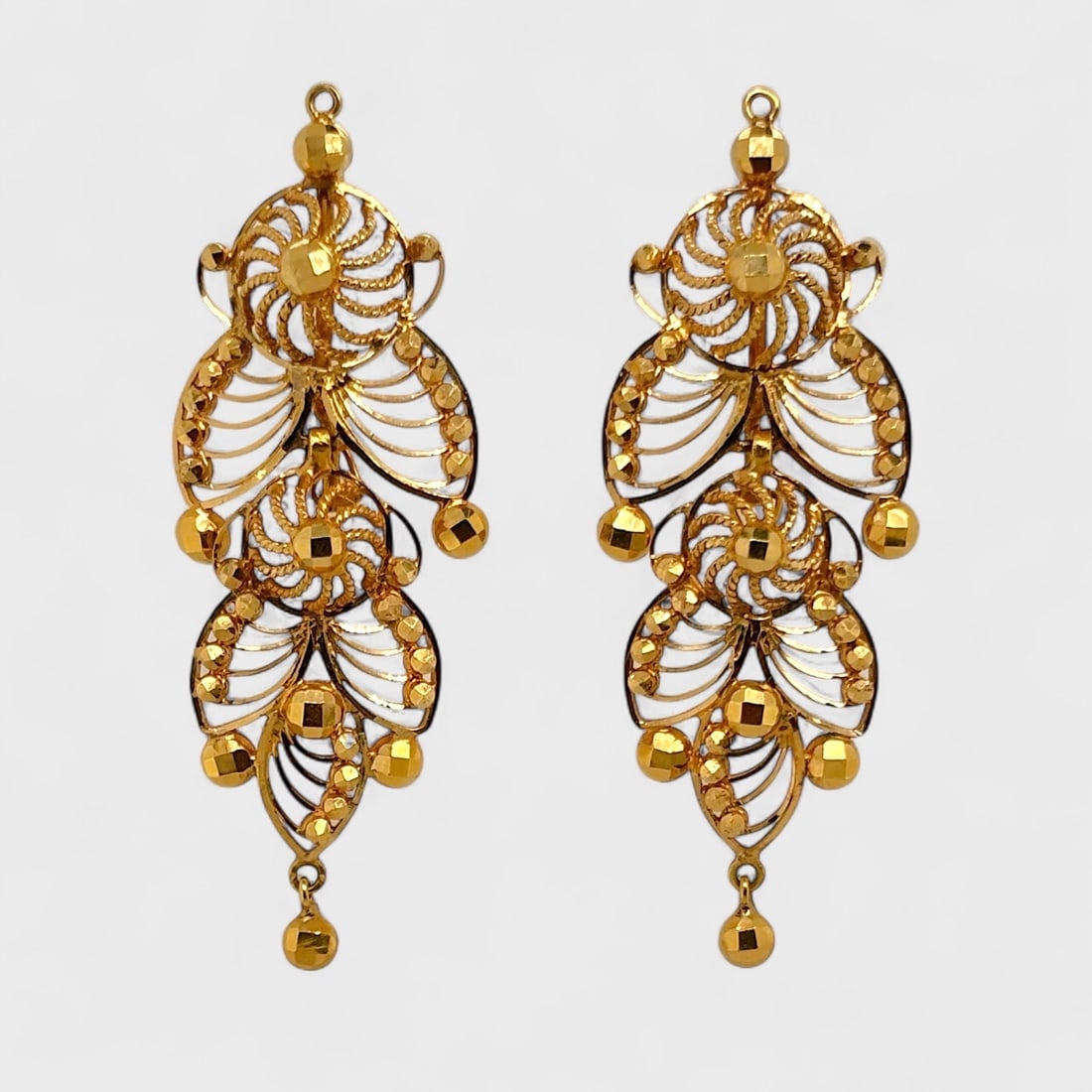 Fine 21K Yellow Gold Filigree Pierced Dangle Earrings (1 of 2)