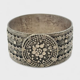Vintage Turkomen Heavy Tribal Silver Bangle Bracelet