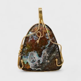 Fine Ancient Roman Glass Fragment Set In 18K Yellow Gold Mounted Pendant